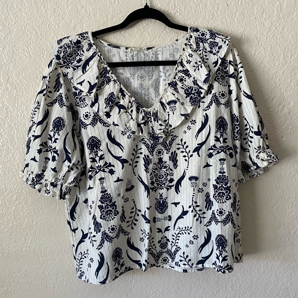 Roller Rabbit Navy and White Floral Blouse